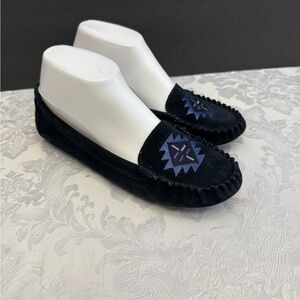 Lukcy brand size 7 Ailee‎ Moccasin Blue Leather Embroidered Shoe boho chic